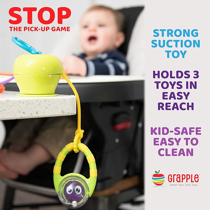 Grapple, the Baby Suction Cup Toy Holder for High Chair, Stroller and Teething Toys for Babies 6-12 Months. One of Your Baby Must Haves!