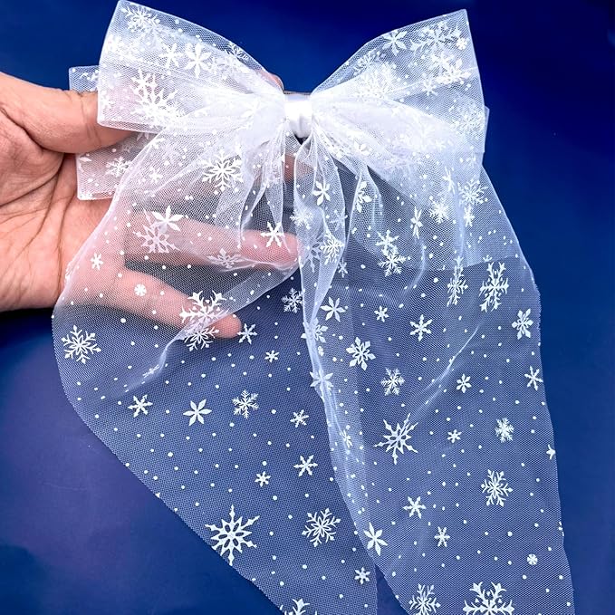 Christmas Hair Clips for Women Girls, White Snowflake Bow Hairpin Lace Bow Barrettes Xmas Alligator Clips for Holiday Parties & Weddings – Festival Hair Accessories (1 Pack)