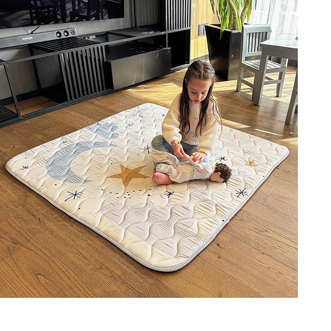 MioTetto Baby Mat for Floor, 50" x 50" Playpen Mat, Thick Soft Foam Padding Baby Play Mat, Portable Quilted playmat - Washable Baby Floor Play mat, Non-Slip Play Mat for Babies & Toddlers