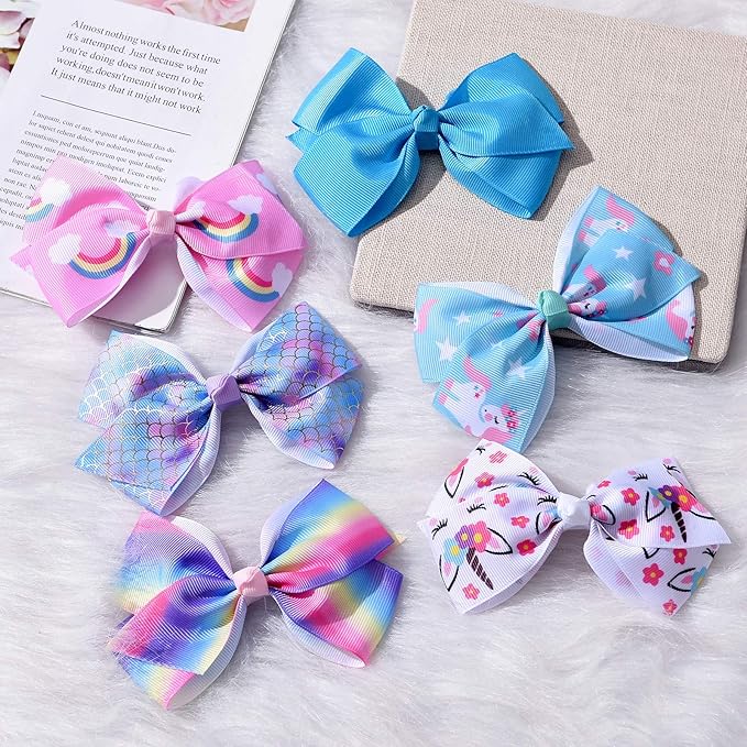 Eyegla Hair Bows For Girls 5 Inch Bow Hair Clips Girl Hair Bows For Hair Grosgrain Ribbon Hair Accessories Pack of 12 Color