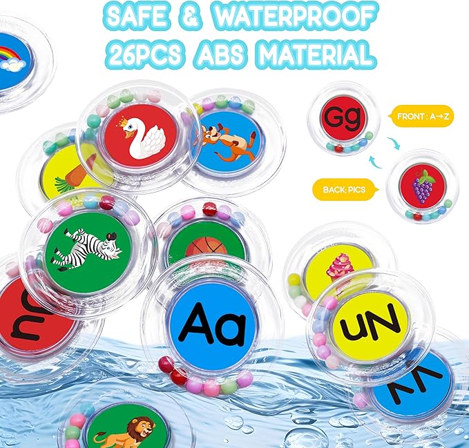 ABC Bath Toys 26PCS Floating Alphabet Letters with Rattle, Mold Free Bathtub Toys for Toddlers, Preschool Learning Pool Letters for Kids Ages 2-4, Educational Stocking Stuffers Gifts for Boys Girls