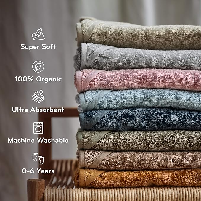 Hooded Baby Towels - 100% Organic Cotton Baby Bath Towels for Baby Boy, Baby Girl, 32" x 32" Super-Soft and Absorbent Baby Towels for Newborn (Bear - Autumn Yellow)