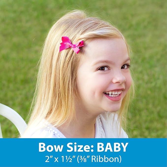 Wee Ones Girls' Classic Grosgrain Hair Bows with Plain Wrap Center, No-Slip Hair Clip, Handmade, Shocking Pink, Baby