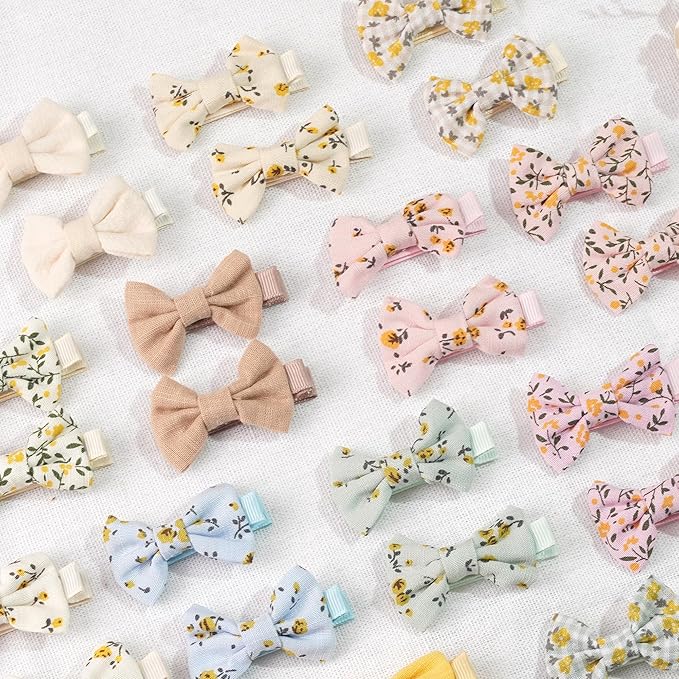 Baby Girls Hair Bow Clips,Tiny Bows Cotton Fully Lined Hair Clips Fine Hair for Girls Infants Toddlers 32pcs