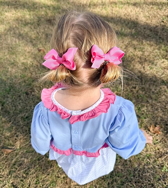 Wee Ones Girls' Classic Grosgrain Hair Bows with Plain Wrap Center, No-Slip Hair Clip, Handmade, Hot Pink, Mini
