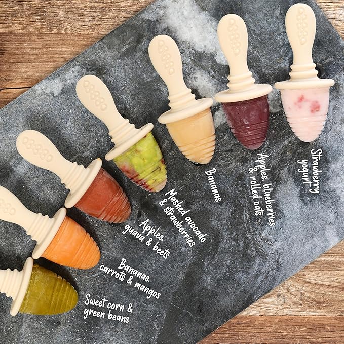 PrimaStella Silicone Petite Pops - Baby Popsicle Mold - BPA Free - Dishwasher Safe - 4 Months+ (Oat Teether Pops)