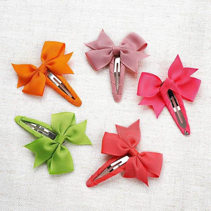 40PCS Snap Hair Clips with Bows Grosgrain Ribbon, 2 Inch Hair Bows Clips No Slip Hair Barrettes for Toddlers Baby Girls Kids in Pairs
