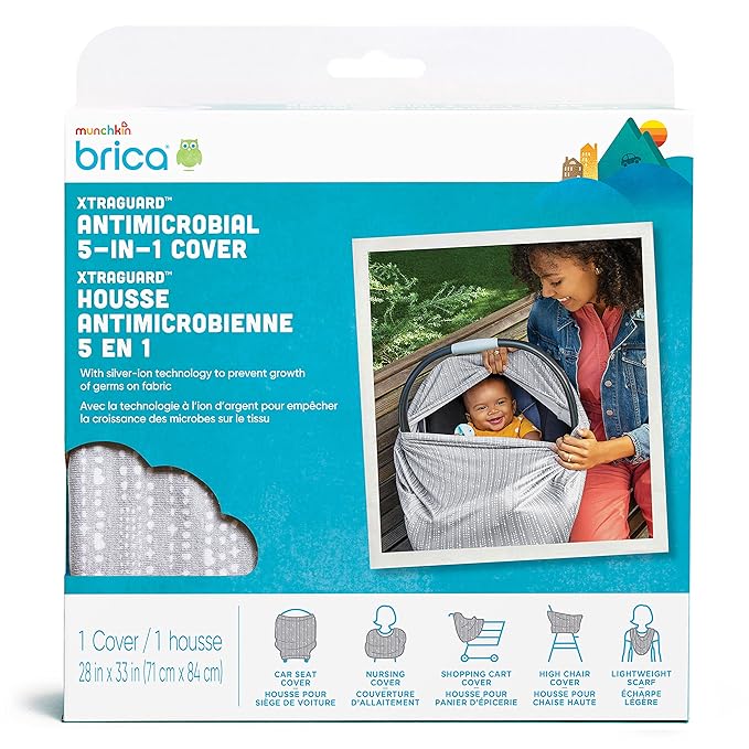 Munchkin® 5-in-1 Baby Car Seat Cover – Versatile Nursing Cover Up for Breastfeeding, High Chair and Carrier Protection with XtraGuard™ Silver-Ion Technology, Grey