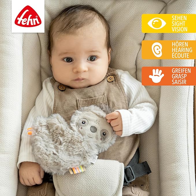 Fehn Crackling Sloth - Activity container for gripping, listening, playing and making sounds - Promotes baby's senses and motor skills - Ideal companion for babies and toddlers from onwards