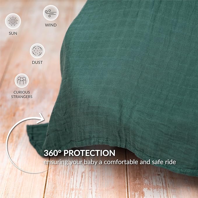 Meracorallo Muslin Baby Car Seat Cover, Lightweight Breathable Soft Infant Carrier Cover Carseat Canopy for Baby Boys and Girls, Green