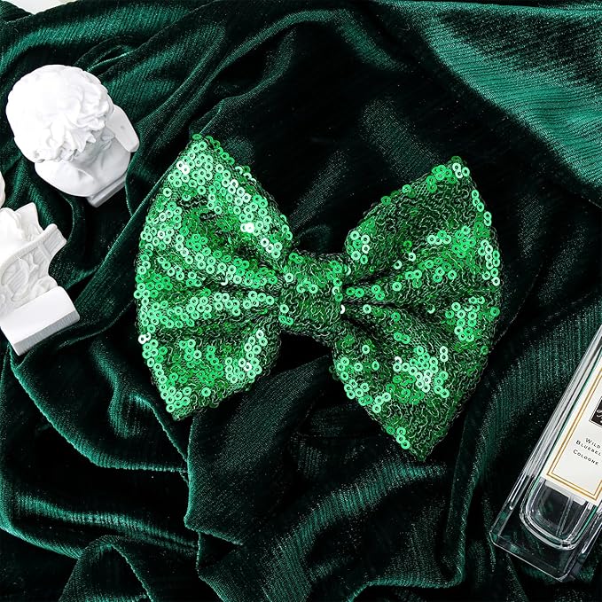Hair Clip - 5 inches St.Patrick's Day Sequins Large Bow with Alligator Clip - Green - Hair Accessories for Women Teens Babies Toddlers