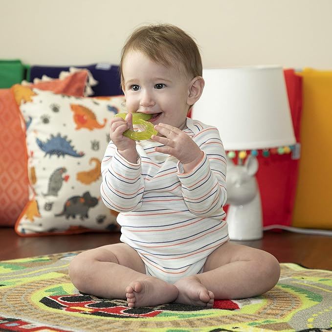 Nuby Silicone Teethe-EEZ Teether with Bristles, Includes Hygienic Case, Aqua