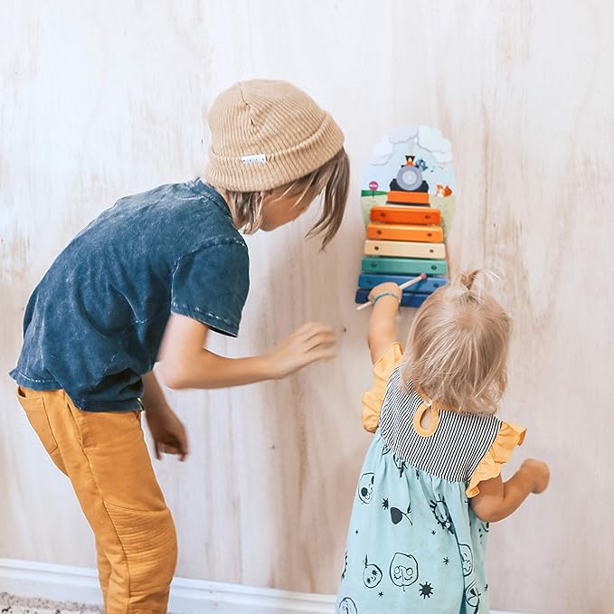 ORIBEL VertiPlay (Wall Toy) Adventure, Wooden Toy and Nursery Room Decor | Easy to Install, Just Stick & Play (Xylophone)
