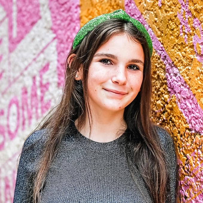 FROG SAC St. Patrick's Day Knot Headband for Girls, Green Sequin Knotted Hair Band Accessories for Kids, Sparkly Iridescent Little Girl Headbands for Children, Cute Sparkle Head Band