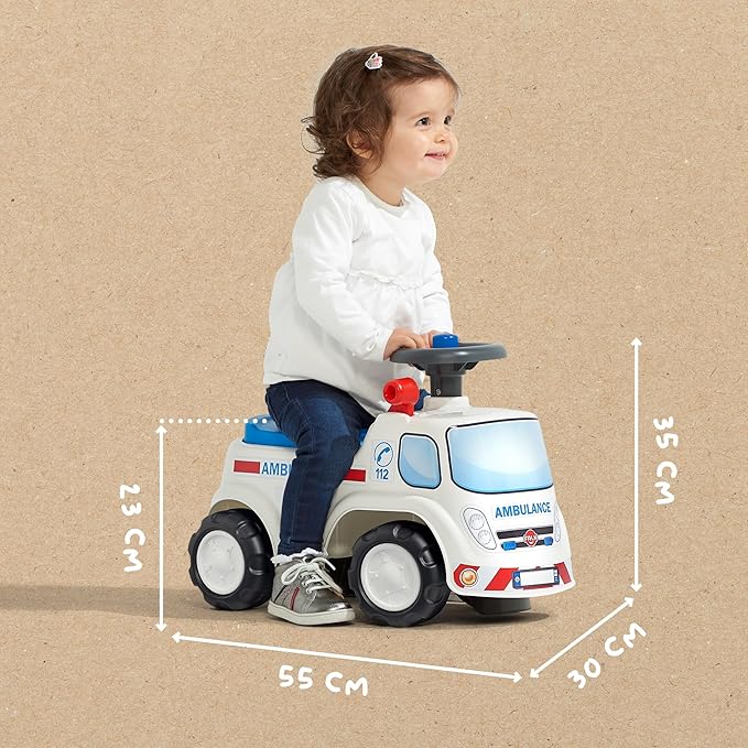 Falk Truck Vehicle with Opening seat and Steering Wheel with a Horn, Push Ride-On Toy for Toddlers 1-3 Years (Ambulance)