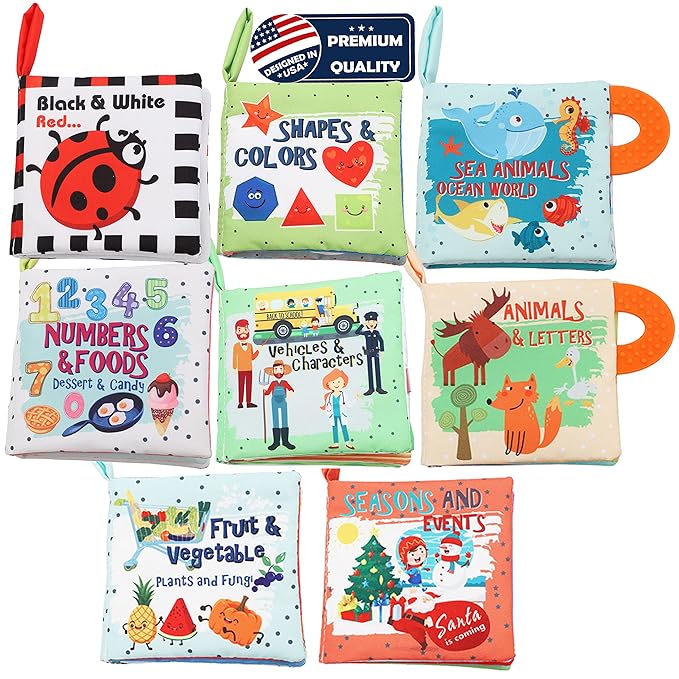 Baby Books Toys Gifts, Touch and Feel Cloth Crinkle Books for Babies,Infant Toddler Baby 0-3-6-12-18 Months,Early Learning Toys 6 to 12 Months 1-2 Years Old, Easter Shower Gift for Boys Girls,8 PCS