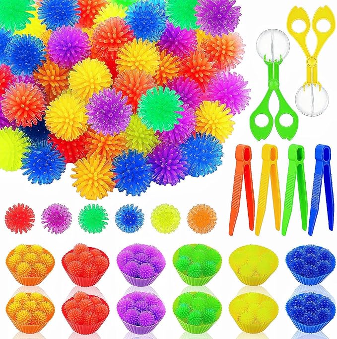Bbiamsleep 78 Pcs Sensory Bin Filler Sensory Bin Items Fine Motor Skills Include Colorful Hedge Balls Tweezers Scissors Clips Sorting Cup for Sorting Counting Training