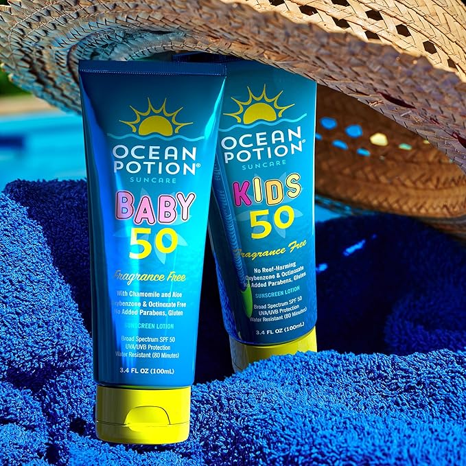 Ocean Potion Baby Sunscreen Lotion SPF 50, Broad Spectrum UVA/UVB Sun Protection, Gentle Non-Greasy Sunscreen Body Lotion with Aloe & Vitamin E, Travel Size Sun Screen 3.4 oz, Unscented