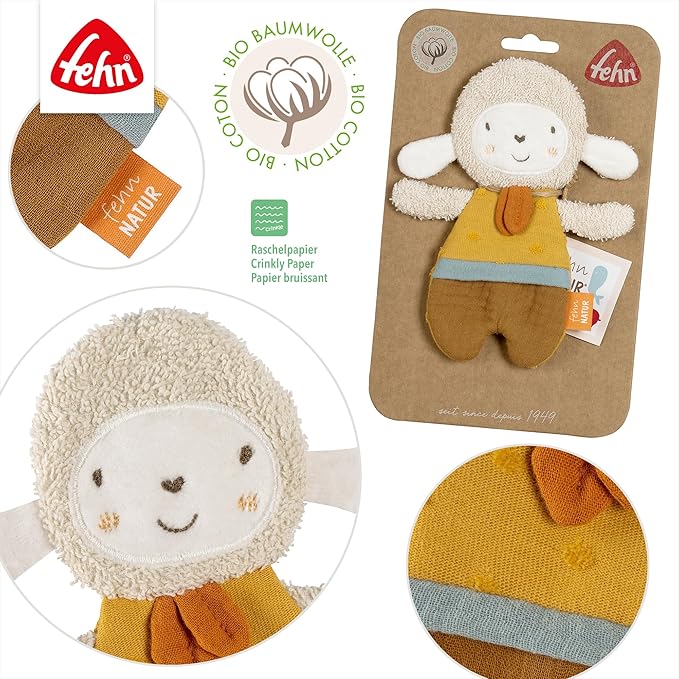 Fehn fehnNATUR rustling sheep - Activity Soft Toy for Grasping and Playing - Motor Skills Toys & Rustling Toys for Babies and Young Children from 0+ Months