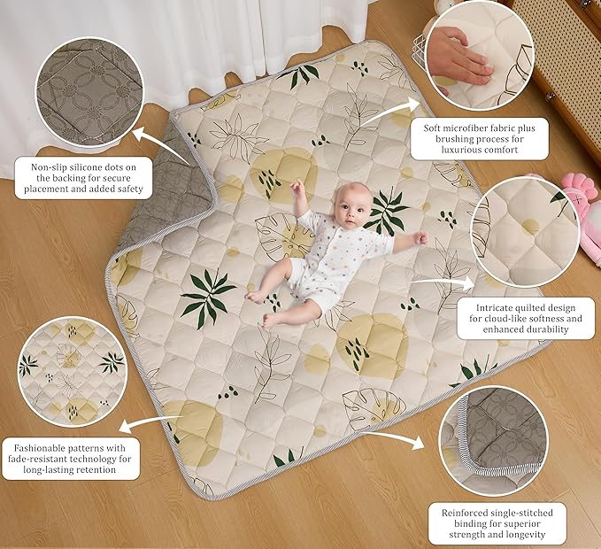 TADO MUSLIN Baby Play Mat 50x50 Inch, Thickened Soft Floor Mat for Playpen, Machine Washable Foam Crawling Mat with Non-Slip Bottom for Babies and Toddlers, Foldable Padded Playmat Boho Terra