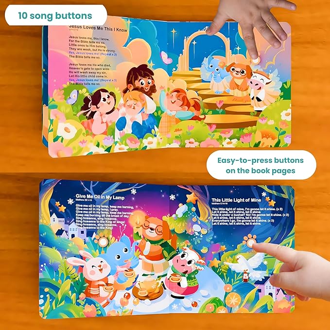 GO GO Jesus Loves Me Sound Book, 10 Christian Songs, USB-C Rechargeable, Musical Learning Toy for Toddlers 1-3