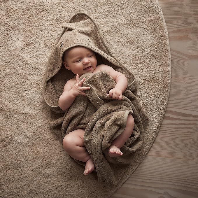 Hooded Baby Towels - 100% Organic Cotton Baby Bath Towels for Baby Boy, 32" x 32" Super-Soft and Absorbent Baby Towels for Newborn (Dino - Green Moss)