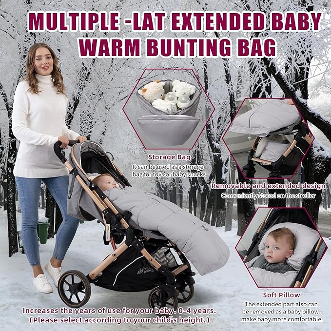 LAT Baby Warm Bunting Bag Universal,Extended and Removable,Stroller Sleeping Bag Cold Weather,Waterproof Toddler Footmuff
