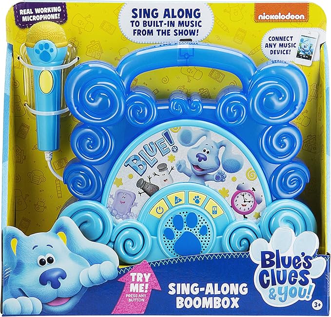 eKids Blues Clues Toy Sing Along Boombox for Kids, Musical Toy for Toddlers, Kids Boombox with Microphone and Built-in Music, Connects to Mp3 Player Aux in Audio Device