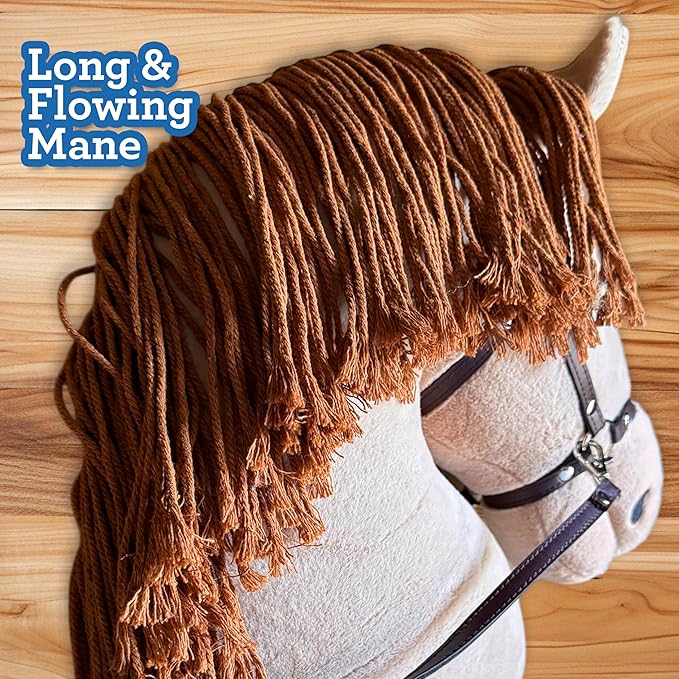 Playful Minds Large Hobby Horse for Kids and Adults – Show Quality with Rhinestone Studded Bridle, Removable Reins, and Long Mane – Plush Handmade Tournament Stick Horse, Palomino