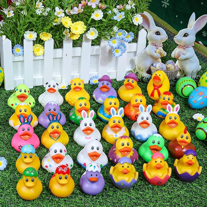 30 Pack Easter Rubber Ducks-2.3 Inch Bulk Floater Ducks for Ducking Assortment Rubber Duckies for Kids Baby Bath Toys,Birthday Gifts Party Favors Summer Beach Pool Activity Toys