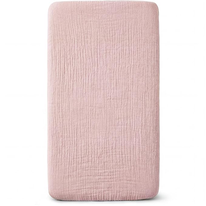 Muslin Bassinet Sheet Compatible with Mika Micky & Baby Delight Bedside Sleeper - 100% Cotton Rectangular Mattress Pad Cover (35"x20"), Breathable & Soft, Boho (1 Pack Pink)