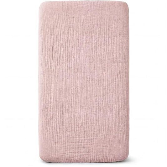 Muslin Bassinet Sheet Compatible with Mika Micky & Baby Delight Bedside Sleeper - 100% Cotton Rectangular Mattress Pad Cover (35"x20"), Breathable & Soft, Boho (1 Pack Pink)