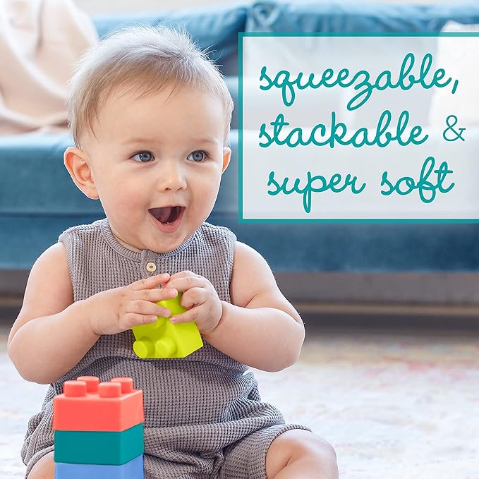 Infantino Foldable Soft Foam Mat & Super Soft Building Blocks, Easy-to-Hold for Babies & Toddlers, BPA-Free, Multi-Colored, 12-Piece Set