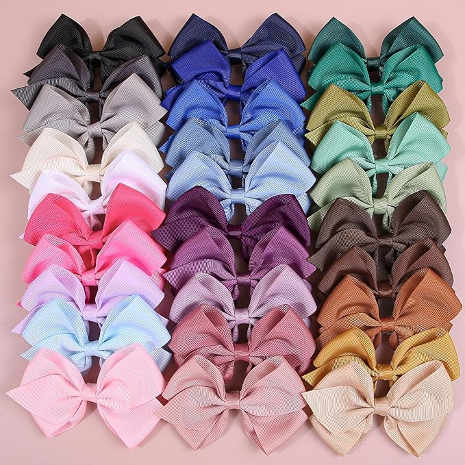 XIMA 30Pcs Grosgrain Ribbon Hair Bows for Girls,Solid Color Alligator Hair Clips,Cute Hair Accessories Set for Toddlers Kids Baby Girls,Hair Barrettes for Daily Wear,School,Party, Birthday Gift