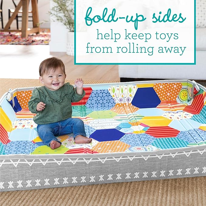 Infantino Foldable Soft Foam Mat & Super Soft Building Blocks, Easy-to-Hold for Babies & Toddlers, BPA-Free, Multi-Colored, 12-Piece Set