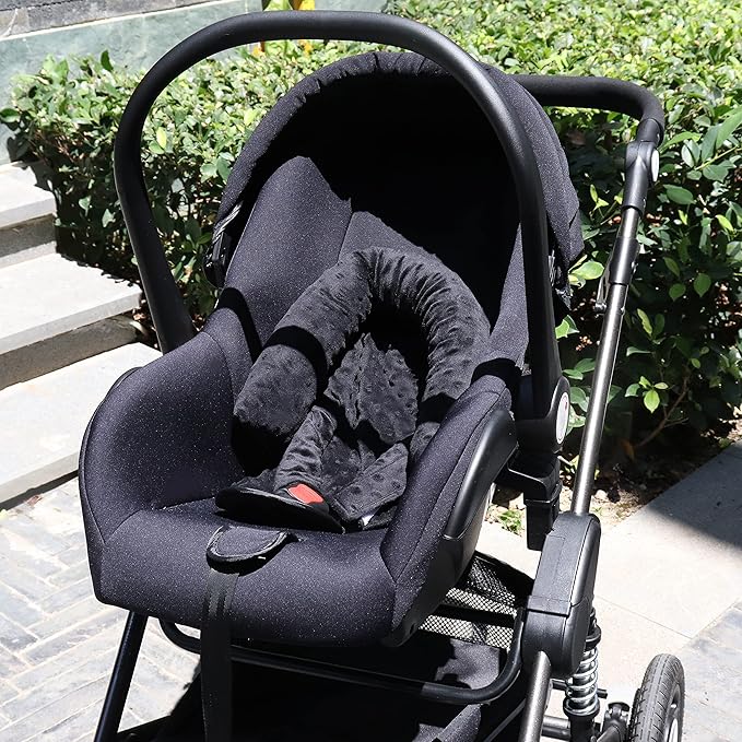 Baby Head Support and Strap Covers, Infant Head Support Pillow, Super Soft Head and Neck Cushion for Car Seat, Baby Headrest and Carseat Neck Cover(Black)