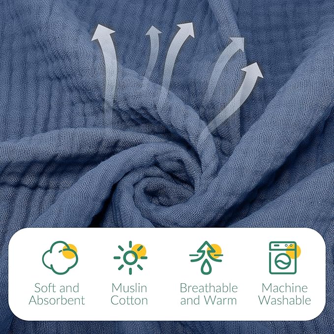 VitalCozy 8 Pcs Baby Muslin Hooded Bath Towels and Washcloths Muslin Cotton Hooded Baby Towels Absorbent Blankets for Gift Newborn Infant Shower (32 x 32 Inch,Mist Colors)