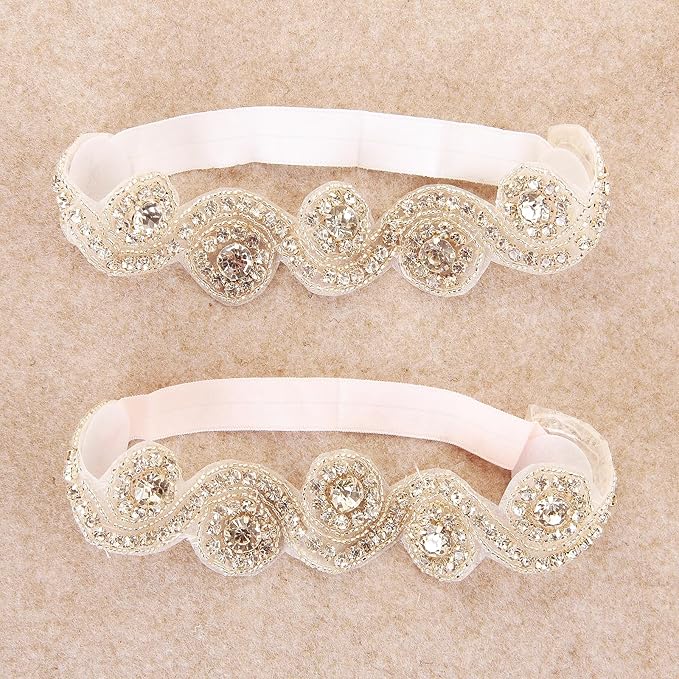 Nishine Girls White Rhinestone Flower Headband Pack Baby Christening Baptism Headband for Baby Shower Wedding Hair Accessories (S Shape-2 pcs)