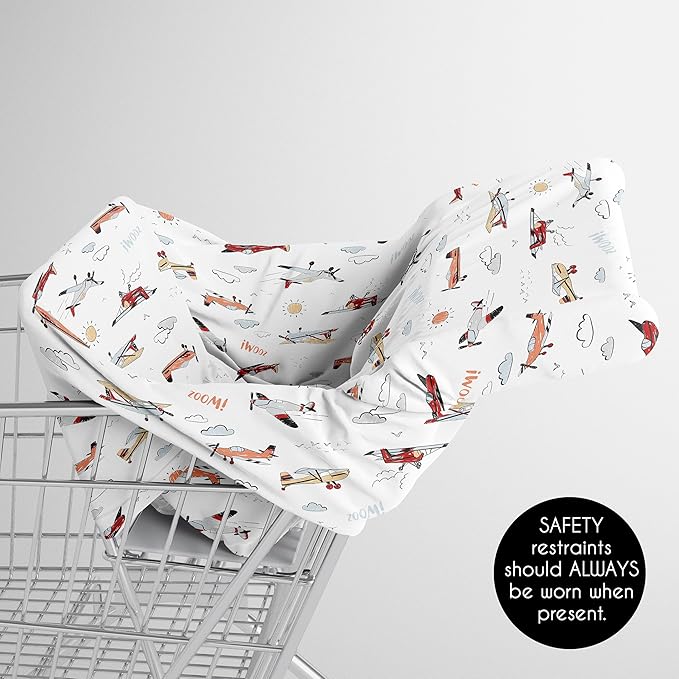 Sweet Jojo Designs Vintage Airplane Boy Infant Baby Car Seat Cover Nursing Breastfeeding High Chair Shopping Cart Stroller Carseat Canopy Carrier Multipurpose Use - Yellow Orange Red White Blue Clouds