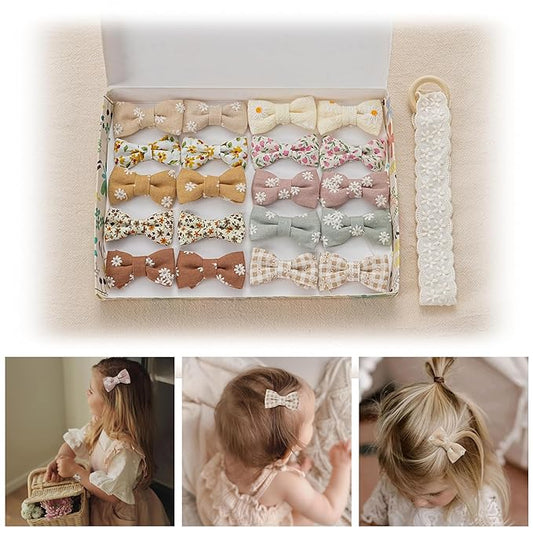 20 Pcs Hair Clips for Girls with Bows Holder Flower,2" Fully Lined Alligator Clips and Barrettes,Handmade Hair Accessories for Baby Toddler Young Kids School Age Girls Gifts