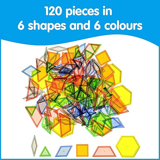 edxeducation Transparent Pattern Blocks | Mini Jar | Plastic Pattern Blocks | Practice Sorting, Measurement and Fractions | Sensory Play | Math Manipulative