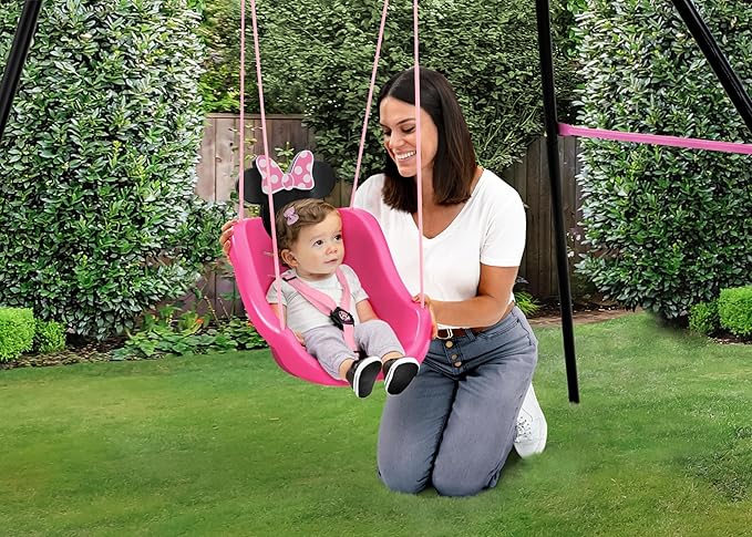 Disney Minnie Mouse 2-in-1 Outdoor Swing by Delta Children – for Babies and Toddlers – Full Bucket Seat