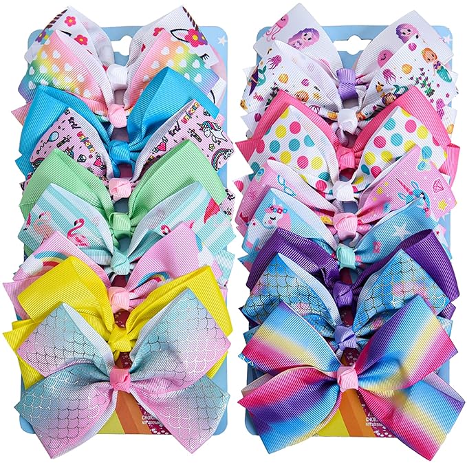 18 Pcs 5 Inch Hair Bows for Girls,Colorful Rainbow Heart Girls Hair Bows Grosgrain Ribbon Hair Bow With Alligator Clips for Toddlers Little Girl Children Kids Teens