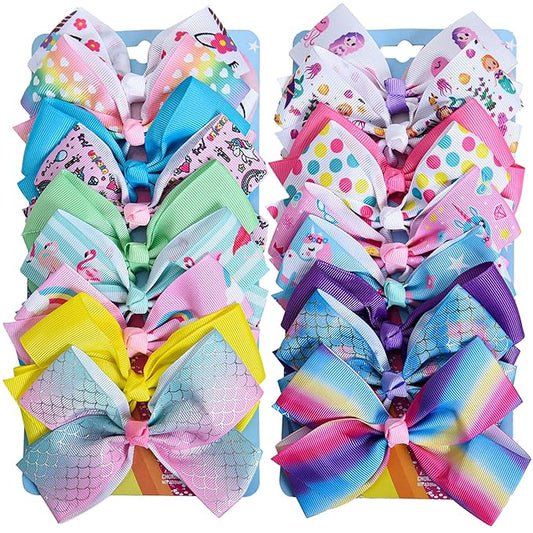 18 Pcs 5 Inch Hair Bows for Girls,Colorful Rainbow Heart Girls Hair Bows Grosgrain Ribbon Hair Bow With Alligator Clips for Toddlers Little Girl Children Kids Teens