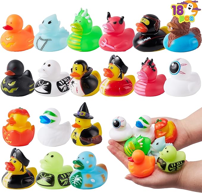 JOYIN 18 PCS Halloween Rubber Ducks, Halloween Ducks for Halloween Party Favors Decorations, Rubber Duckies Baby Bath Toys for Goodie Bag Fillers School Classroom Carnival Game Prizes