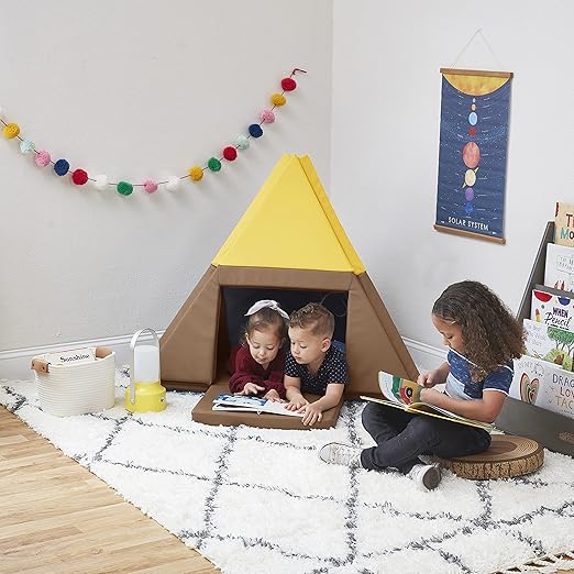 ECR4Kids SoftZone Camp, Canoe and Tumble Too, Folding Playmat, Chocolate/Yellow