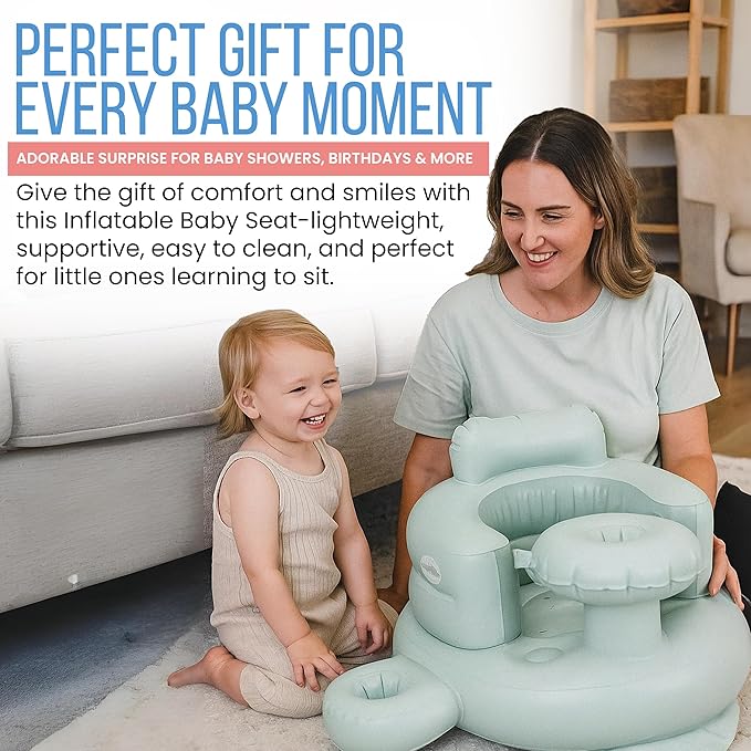Blow Up Inflatable Baby Seat for 3-36 Months w/Built-in Pump & Detachable Canopy, Sit Me Up Floor Seat for Baby w/Safety Straps, Inflatable Infant Chair (Canopy + Cup Holders) is Ideal Summer Gift