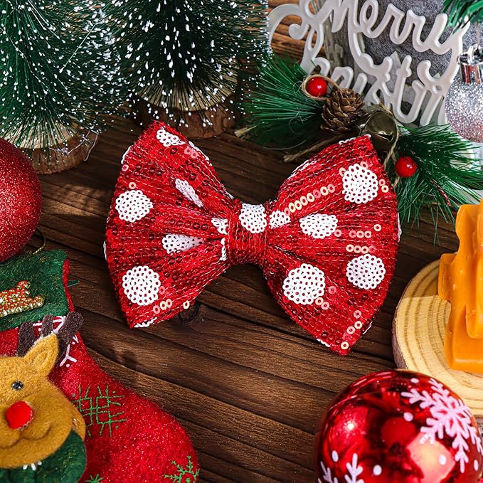 Christmas Glitter Hair Bows Clips Large Sequins Bow Hair Clips Red Dot Hair Barrettes Xmas Hairpin Hair Accessories for Women and Girls