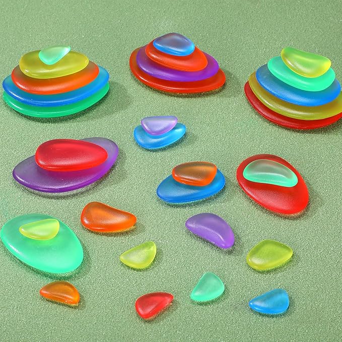 Simgoing 144 Pcs Rainbow Stacking Stones Colorful Pebbles Sorting and Stacking Stones Light Table Accessories Manipulatives Educational Toys for Preschool Kindergarten Montessori Toys, 6 Colors