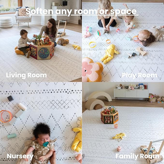 Little Landings Baby Play Mat for Floor - Boho (4x6ft) - Premium EVA Foam Play Mat for Babies & Toddlers (Ages 0-5+) - Non-Toxic Playmat for Tummy Time, Crawling & Playroom - Stylish & Comfortable